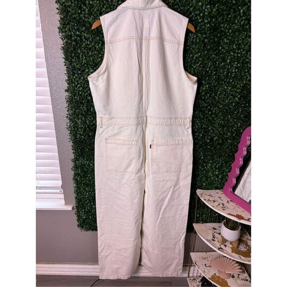 Levi Strauss & Co Women Extra Large Ivory Cream NWT Denim Sleeveless Button Jump - Picture 6 of 6